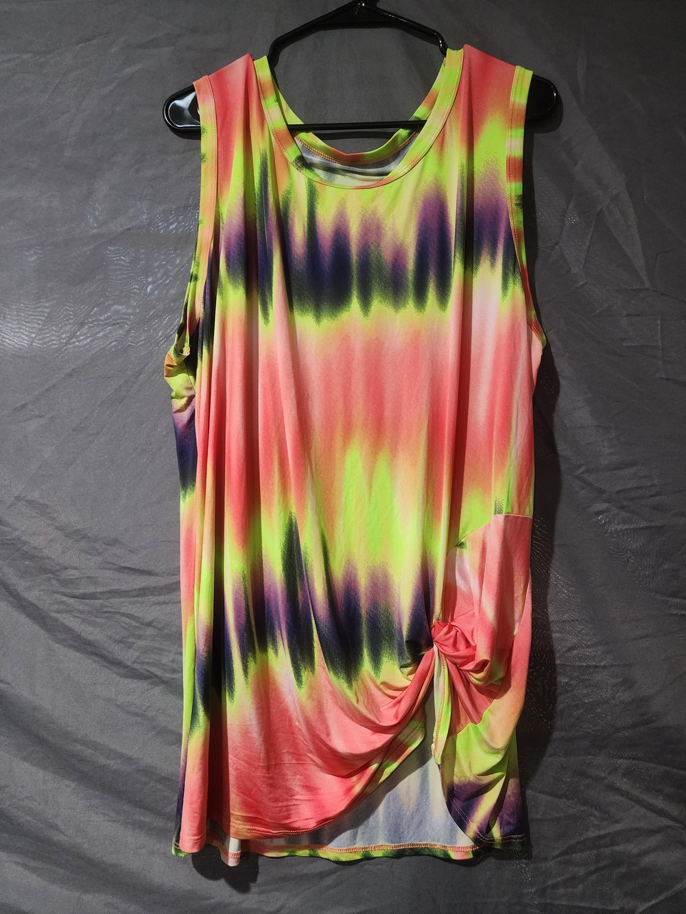 Neon Tie Dye Side Twist Tank Top Pink Green Purple Festival Shirt M/L